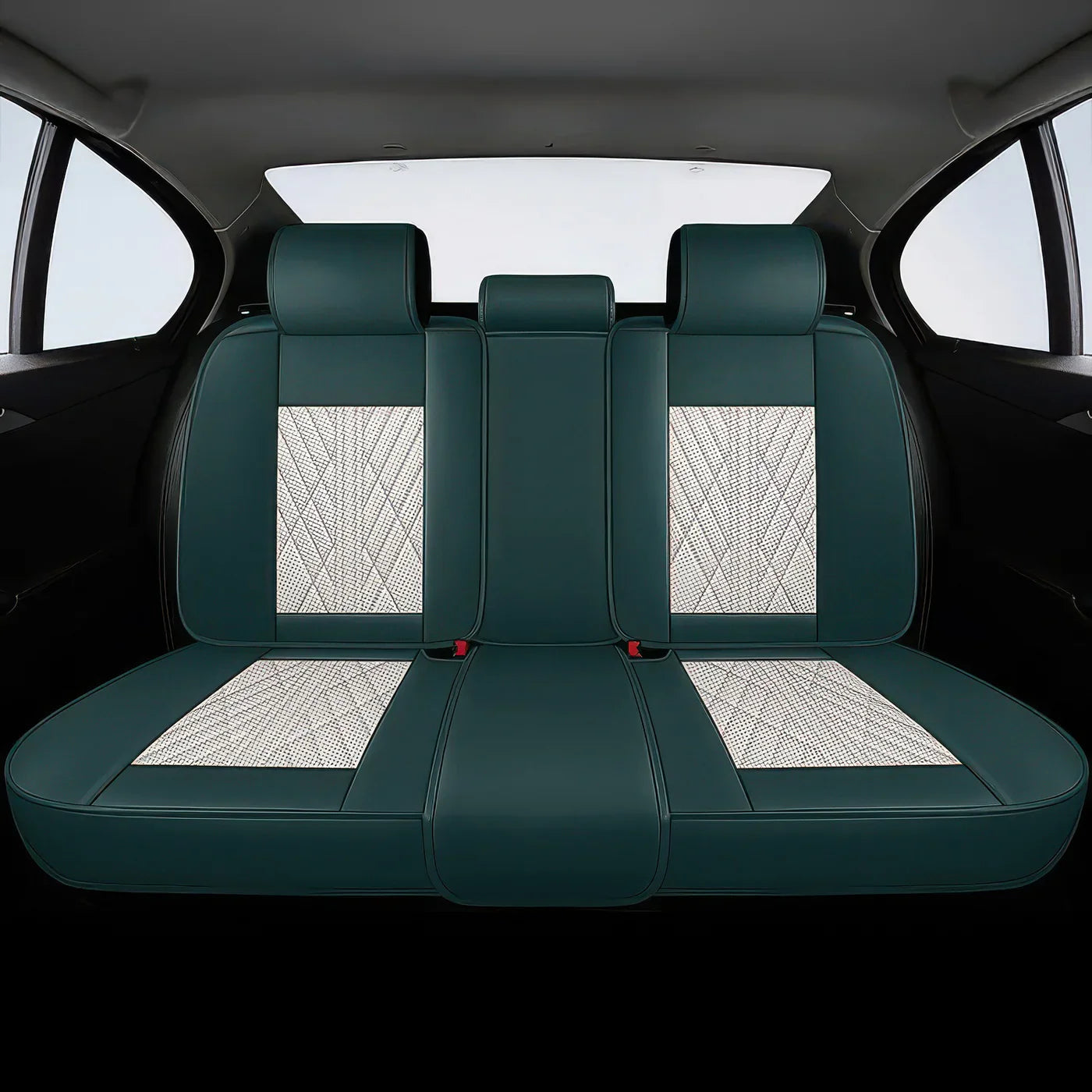 Premium Car Seat Covers - Beige & Green | Waterproof Leather Car Seat Covers