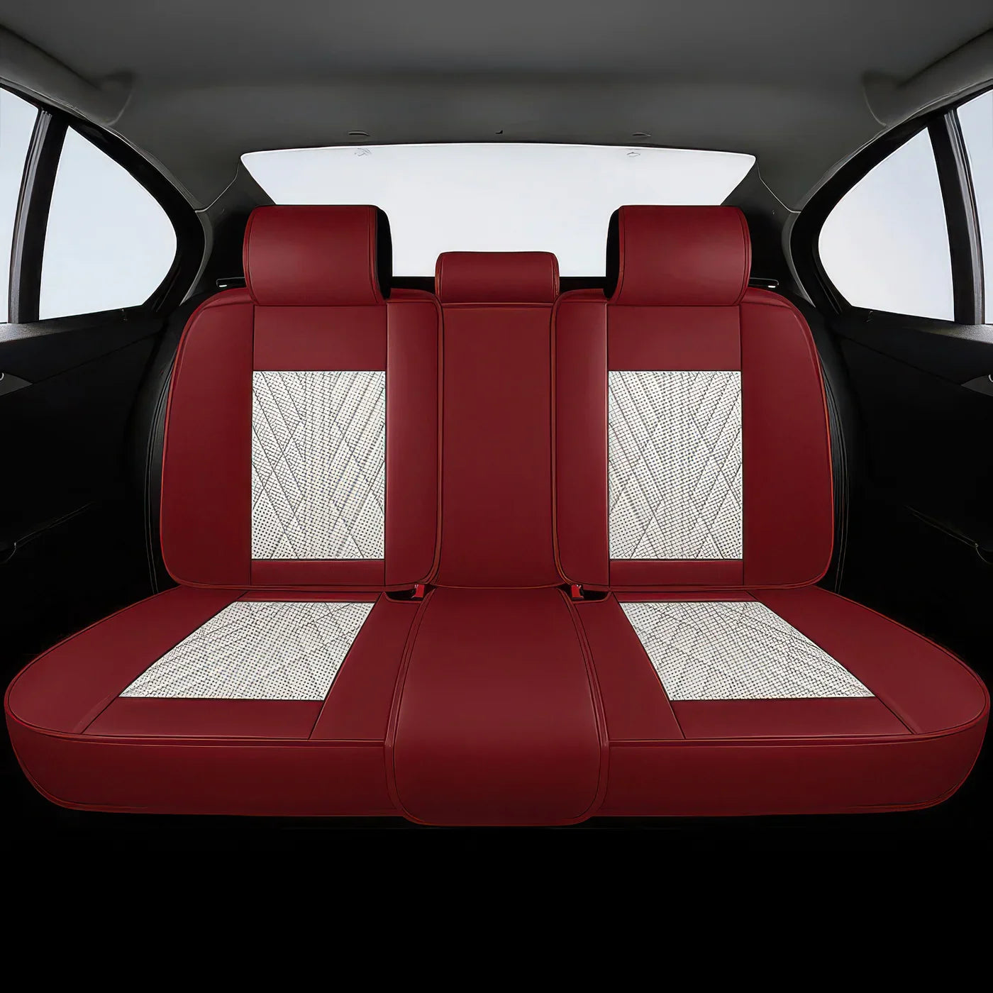 Premium Car Seat Covers - Beige & Red | Waterproof Leather Car Seat Covers