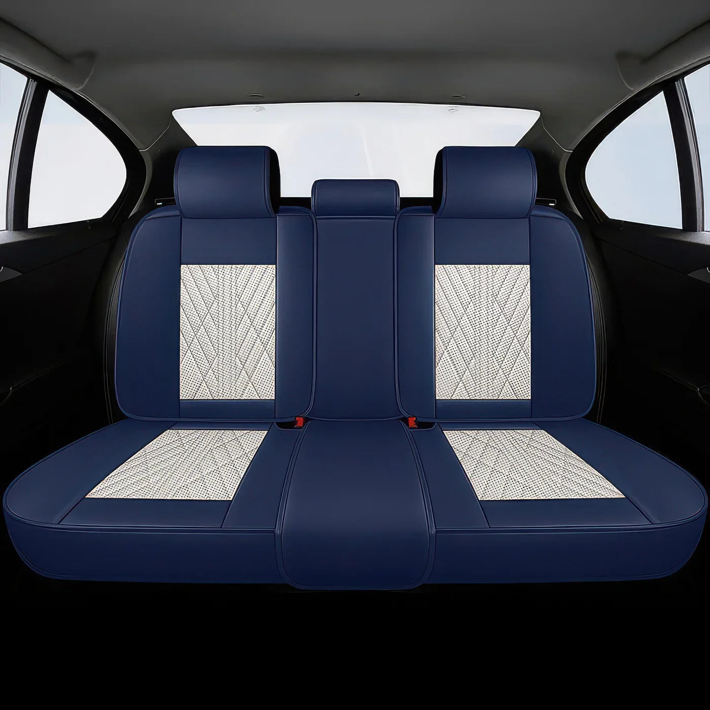 Premium Car Seat Covers - Beige & Blue | Waterproof Leather Car Seat Covers