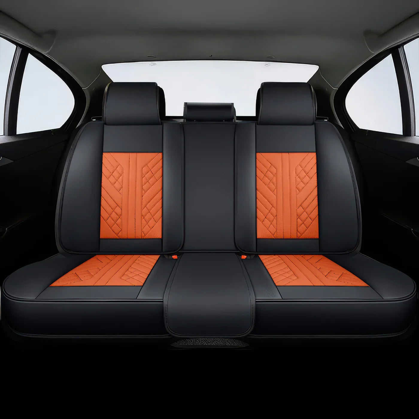 Premium Car Seat Covers - Orange & Black | Waterproof Leather Car Seat Covers