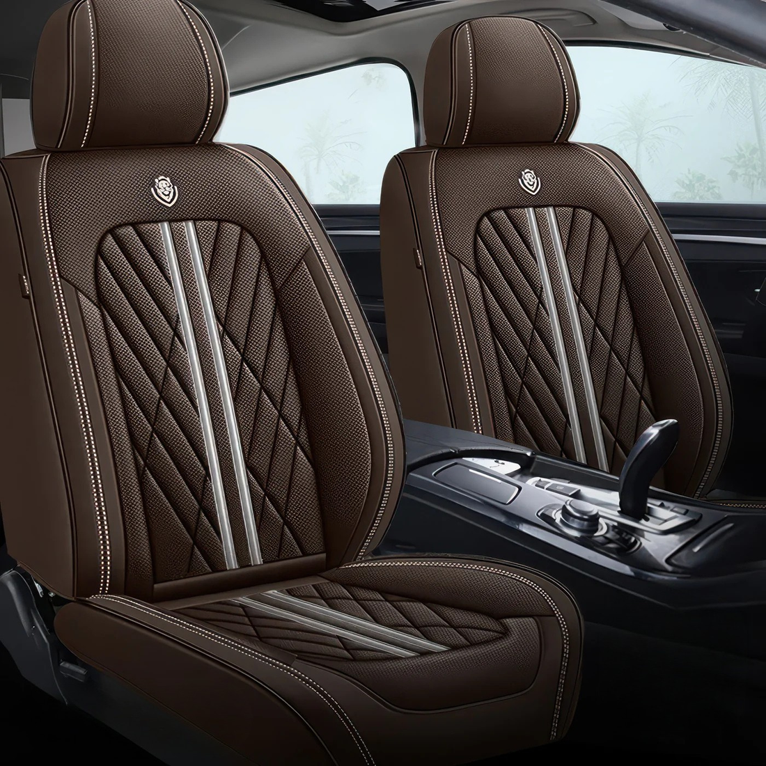 Coffee car seat covers fitted to the front seats